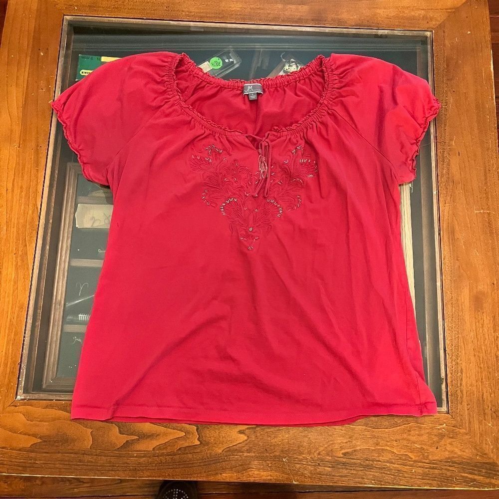 JM Collection Large Pink Top Summer Beaded